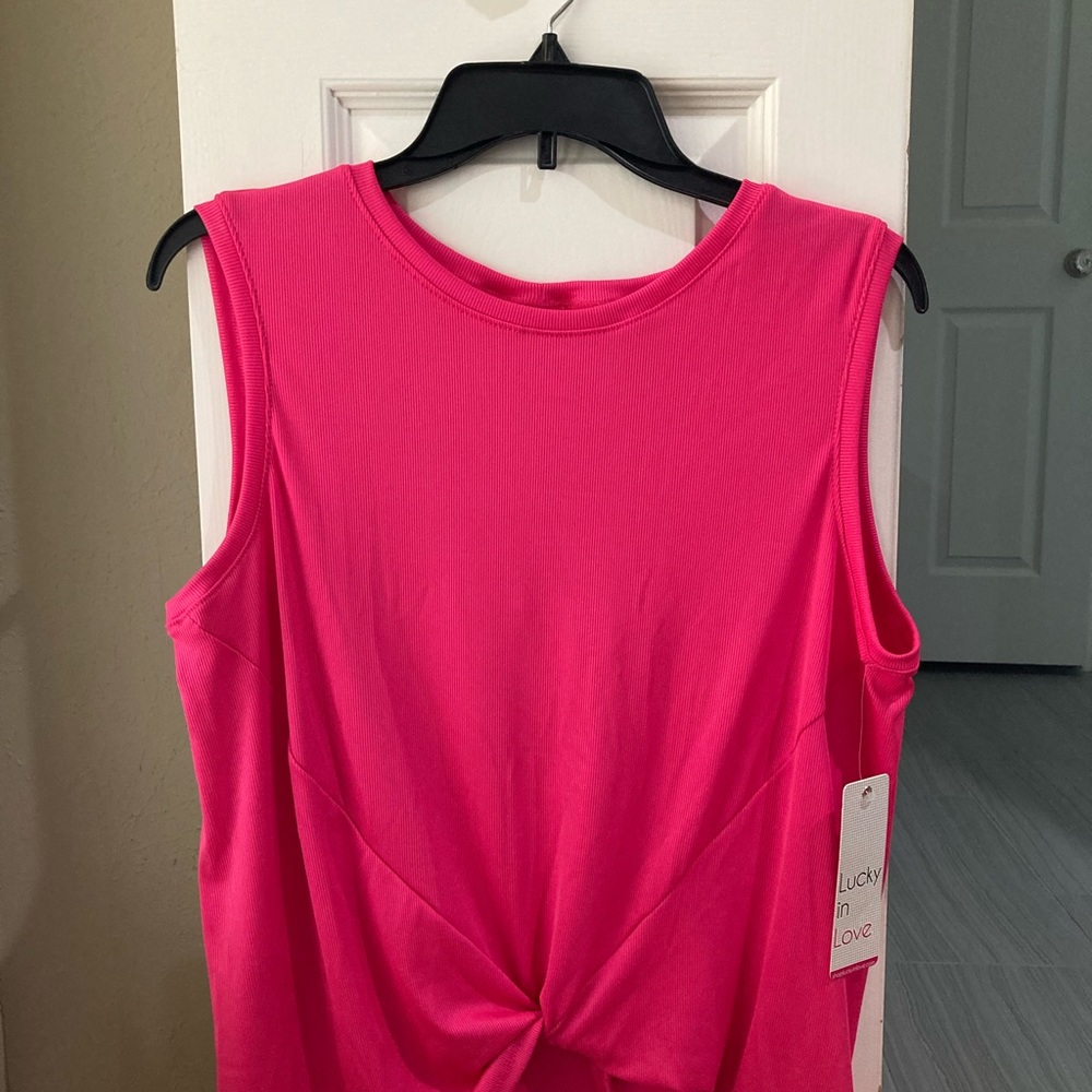 Ladies LUCKY IN LOVE brand new pink tank top